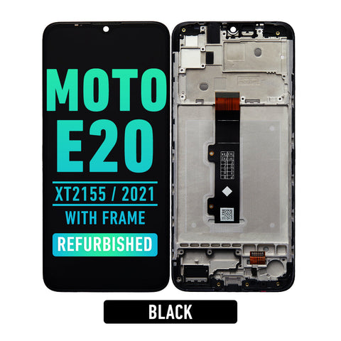 Motorola Moto E20 (XT2155 / 2021) LCD Screen Assembly Replacement With Frame (Refurbished) (Black)