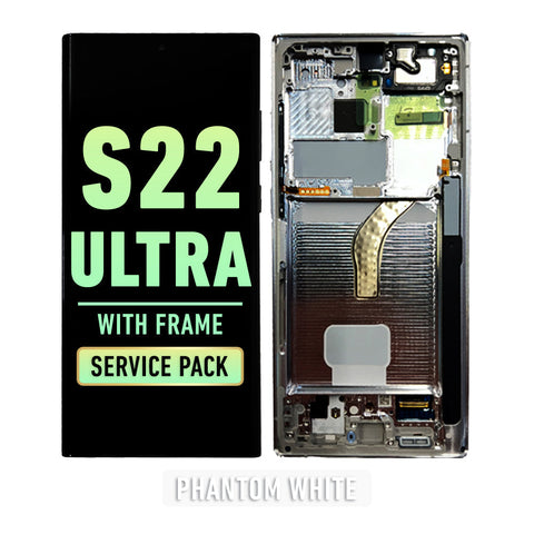 Samsung Galaxy S22 Ultra OLED Screen Assembly Replacement With Frame (Service Pack) (Phantom White)